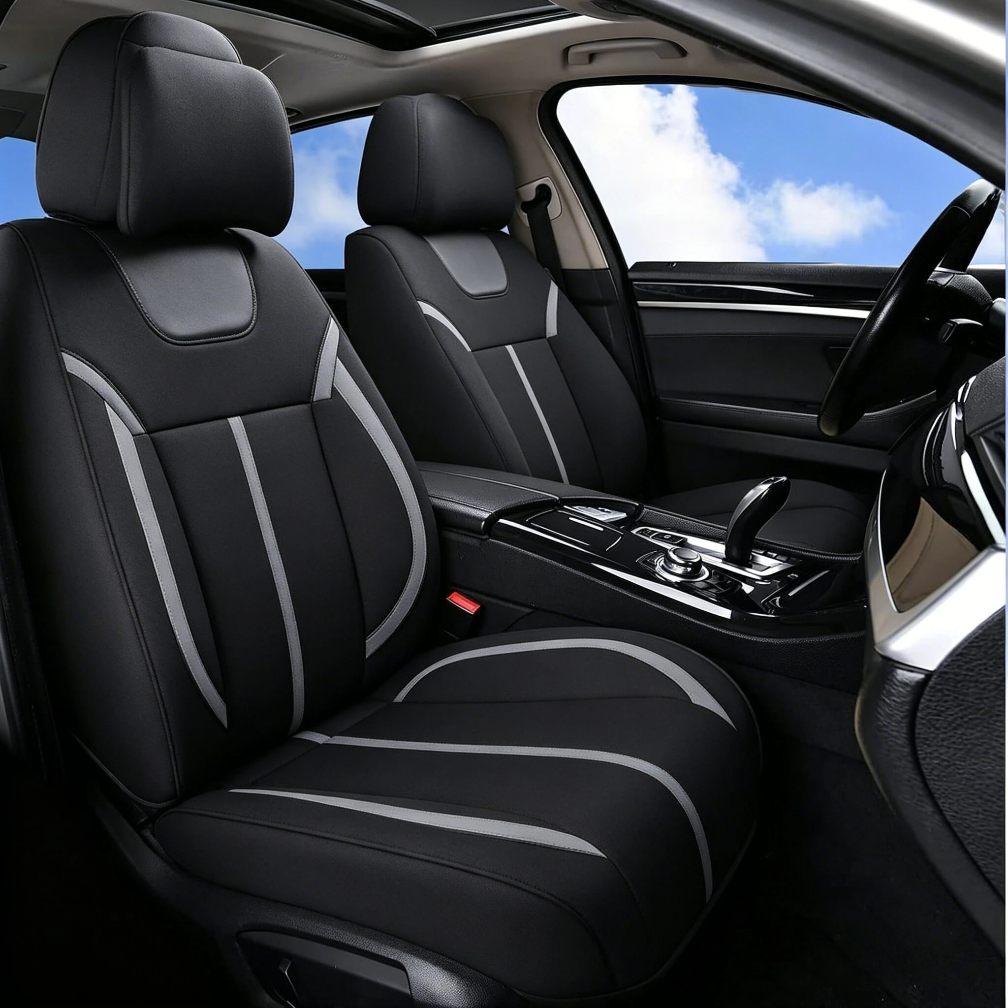 

Breathable Airmesh PU Leather Car Seat Covers Universal Fit For Most Car Models SUVs Trucks