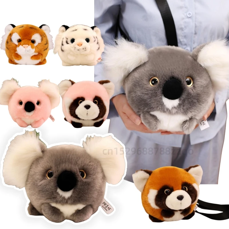 

16cm Simulation Tiger Koala Raccoon Animals Plush Toys Soft Cute Single Shoulder Bag Travel Schoolbag Birthday Gifts for Kids