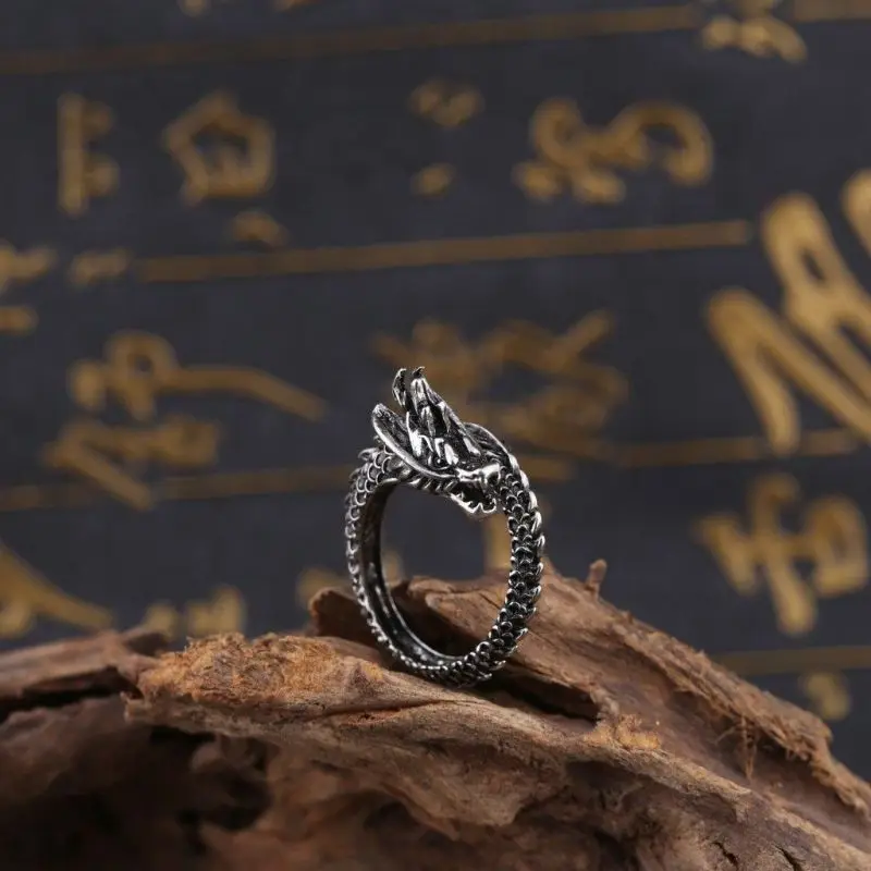 Trend Charm Retro Dragon Ring Domineering Personality Fashion Exaggerated Open Ring Fashion Male Accessory