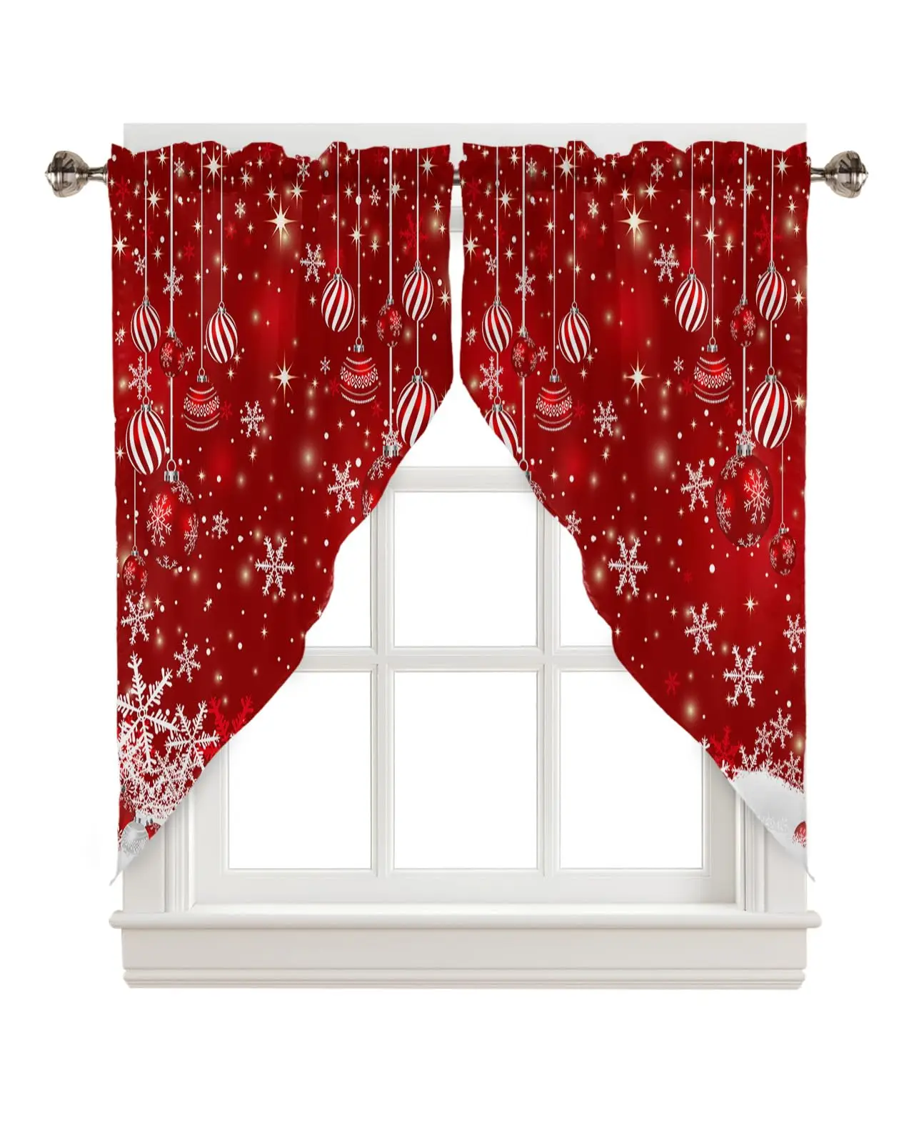 

Red Christmas Balls Swag Valances Windows 2 Pack Winter Snowflake Privacy Curtains for Living Room Bathroom with Rod Pocket