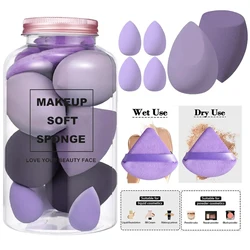 Juego de esponjas de maquillaje con tarro de almacenamiento, huevos de belleza, licuadoras de belleza de terciopelo, esponja de maquillaje, Puff de dedo, base, Puffs cosméticos, 14 piezas