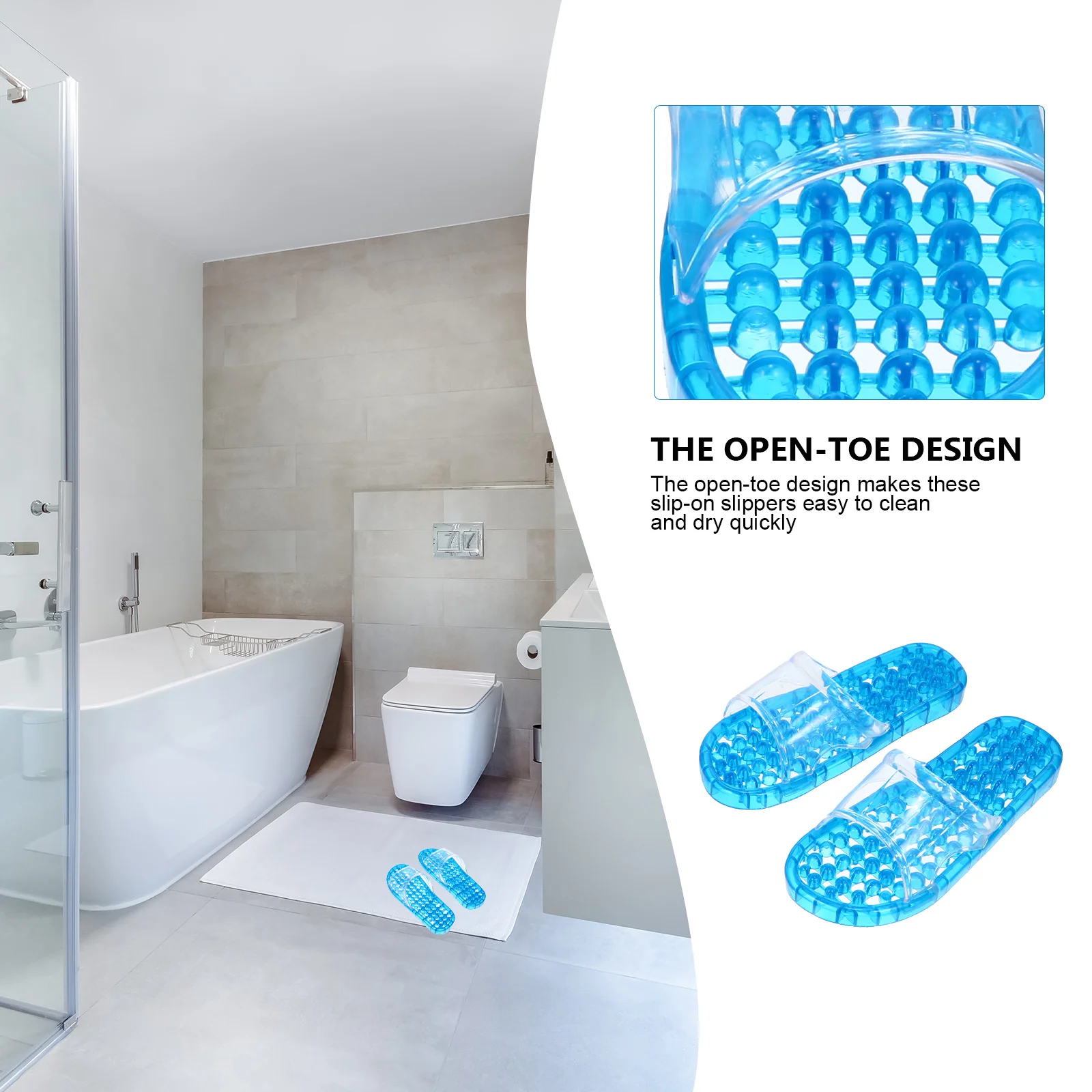 

1 Pair Unisex Massage Slippers Lightweight Breathable Hollowed-Out Quick Drying Anti-Skid For Bathroom Shower Indoor Draining