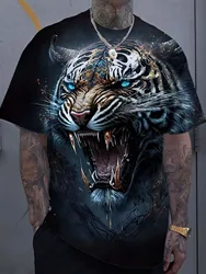 Men's T-Shirts Animal Tiger Pattern 3D Print Tops Tees Summer New Women Streetwear Fashion Oversized Unisex T Shirt Men Clothing