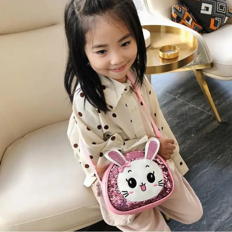 Children\'s Small Bag 2024 New Fashion Sequin Baby Backpack Cute Cartoon Girl\'s One Shoulder Slant Span Bag Messenger bag