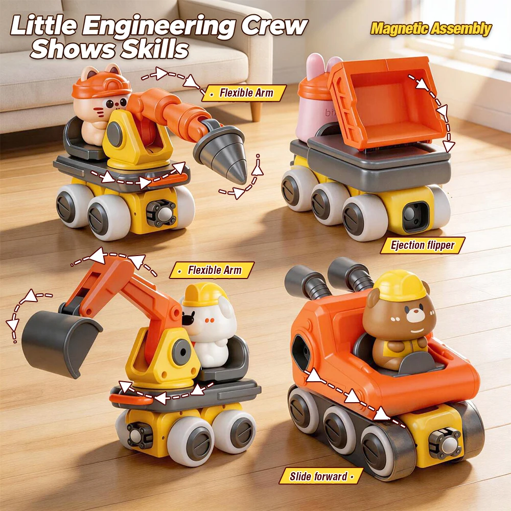 4 IN1 Magnetic Deformation Robot Engineering Excavator Truck Assembly Multi-Function Construction Machine Kids Toys Boy Gifts