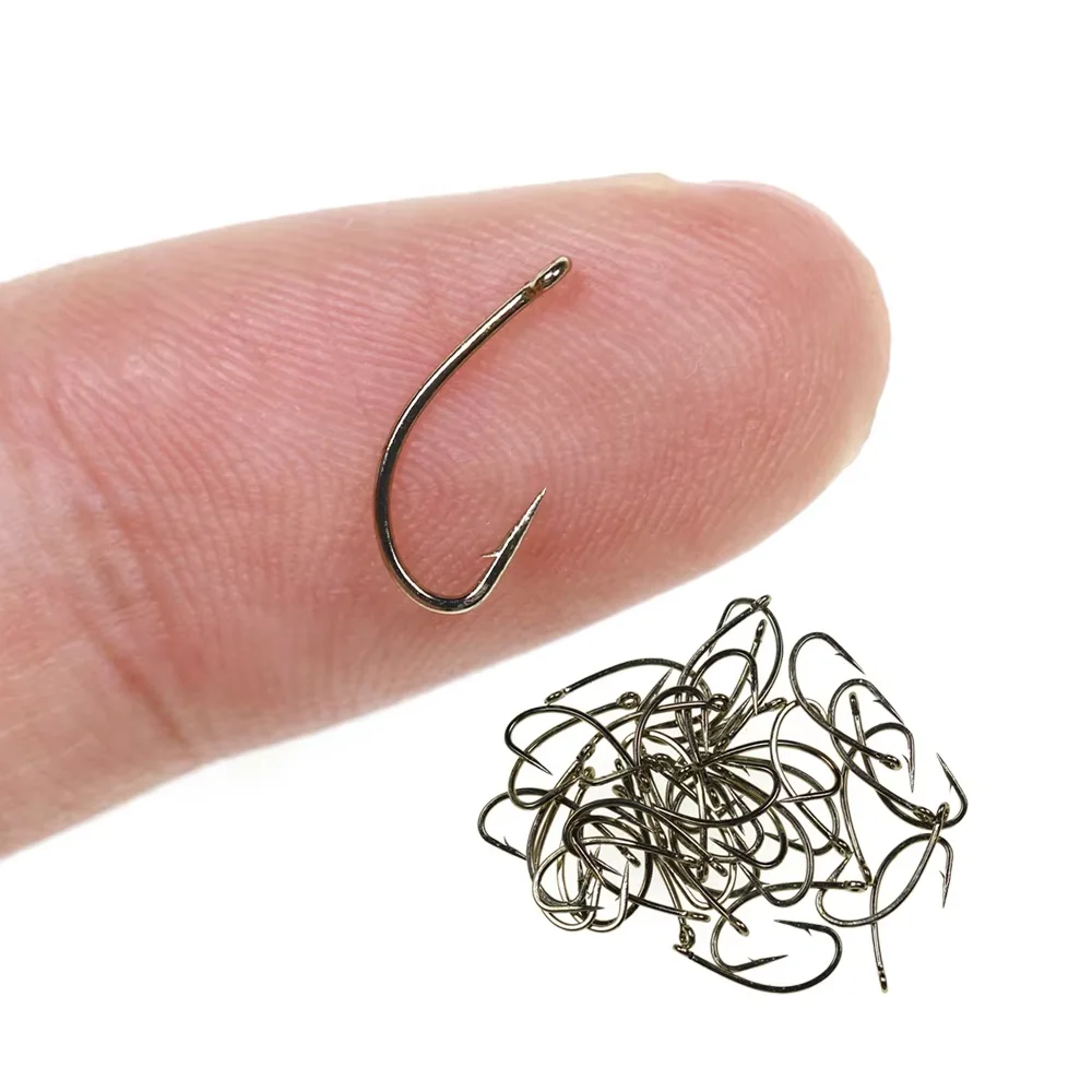 Image of 100 Stück # 22 - # 12 Feindraht-Nymphenhaken, gebogene Fliegenfischerhaken, Bronze-Finish, kleine Fliegenköder, Bindematerialien 12 14 16 18