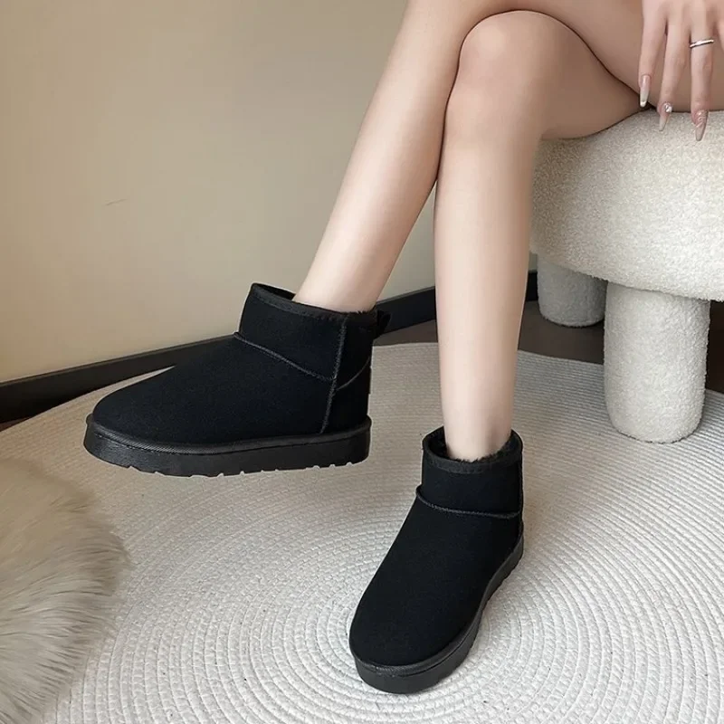 Brand Women\'s Shoes Australian Boots Winter Footwear Round Toe Flat Heel Boots-Women Fashion Snow Low 2024 Ladies Ankle Cotton