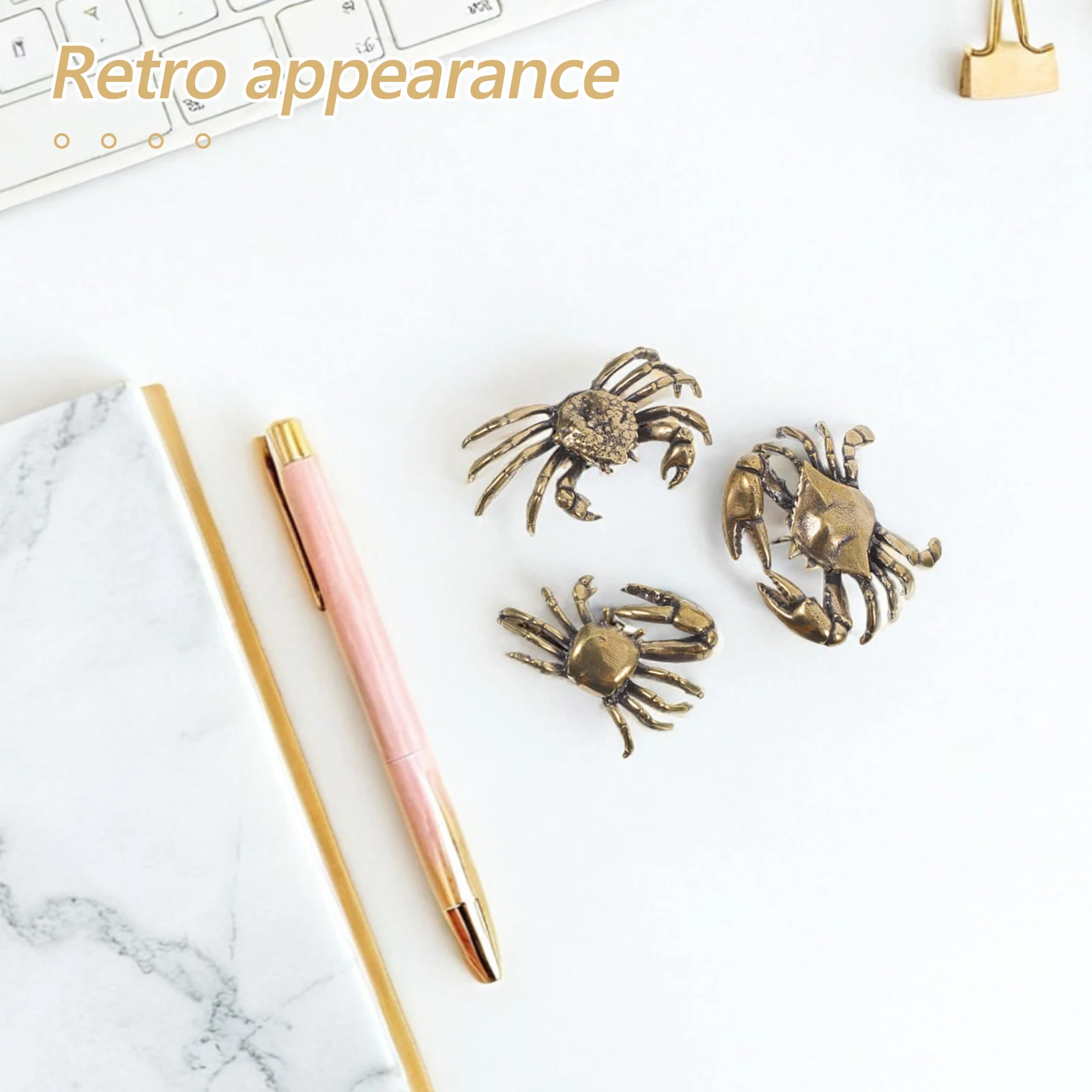 

3pcs Retro Creative Lifelike Crab Decor For Home Office Desktop Tabletop Vintage Brass Crabs Adornments Small Crab Ornaments