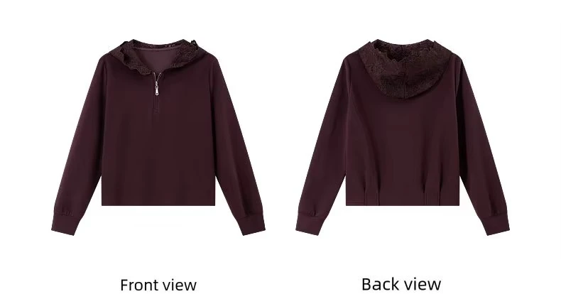VIMLY Women's Hooded Sweatshirt 2026 Autumn Elegant Lace Trim Splicing Casual Pullover Fashion Long Sleeve Top Ladies A7628