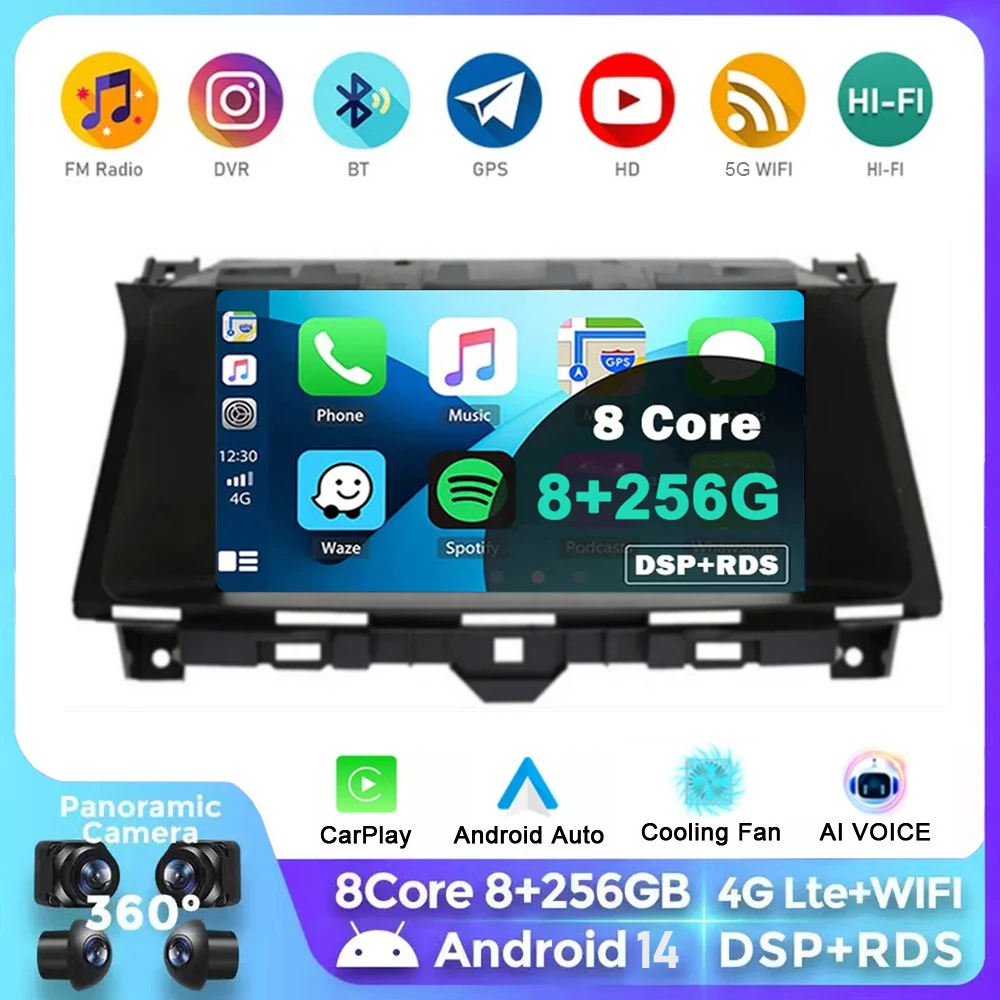 

Android 14 For Honda Accord 8 Crosstour 2008 - 2012 Car Radio Multimedia Video Player GPS Stereo Auto CarPlay Navigation QLED BT