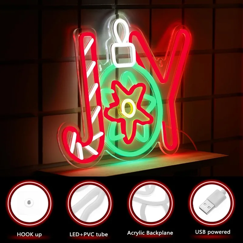 Christmas Joy Neon Lights, Christmas Decorations Light Up The Room Signs LED Wall Bar Living Room Winter Decorations for Parties