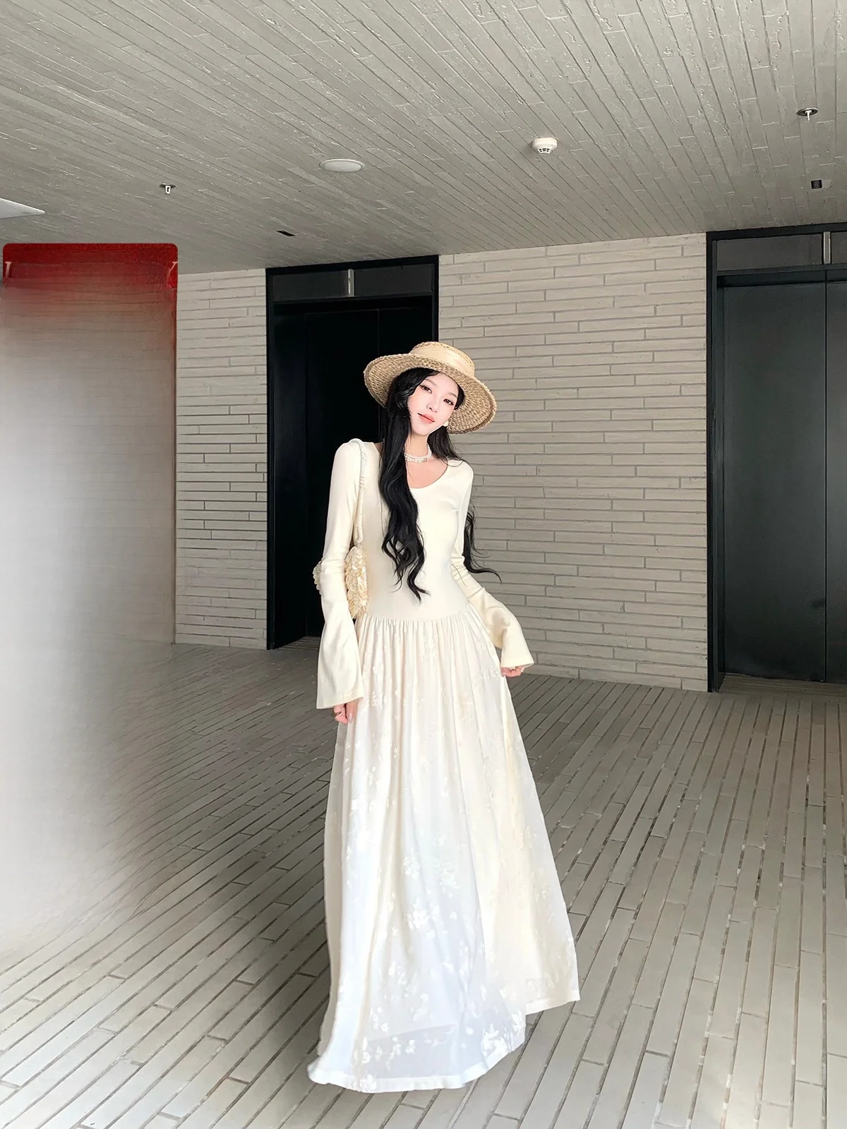 

Iceollovy V-Ne Knitted Long Sve Me Dr Women's Spring Waist-Cinching Dr Casual Sle 00% Other Material