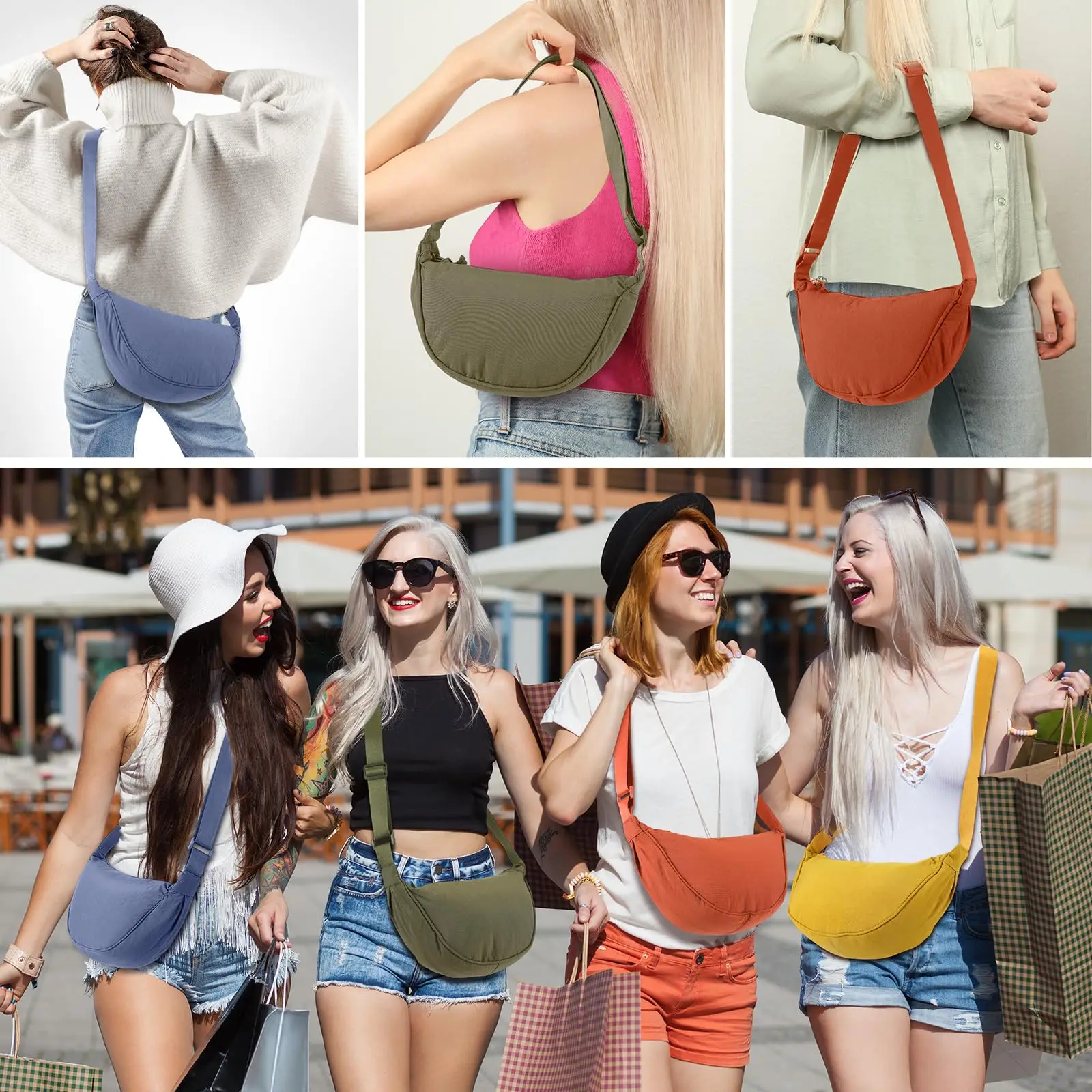 Nylon Halbmond-Umhängetasche für Damen und Herren, Leichte Arbeits- und Reisetasche, Lässige Halbmond-Schultertasche – Detail 5