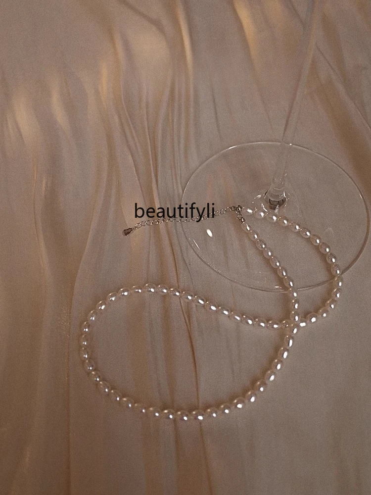 

Pearl necklace femininity simple high sense stacked collarbone chain