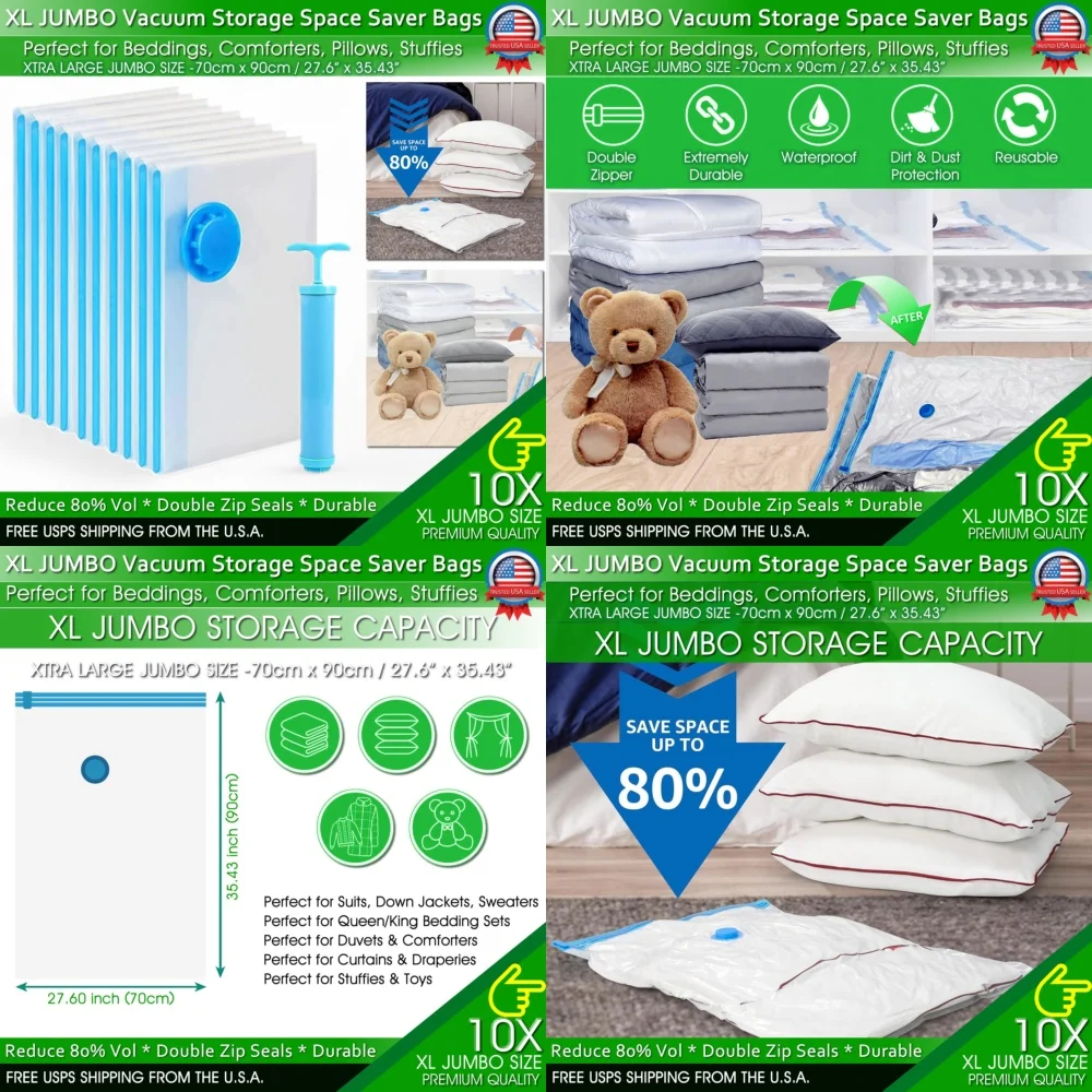 

vacuum storage bagsExtra Large Vacuum Storage Bags for Comforters Bedding Clothes Space Saving with Manual Pump Reusable