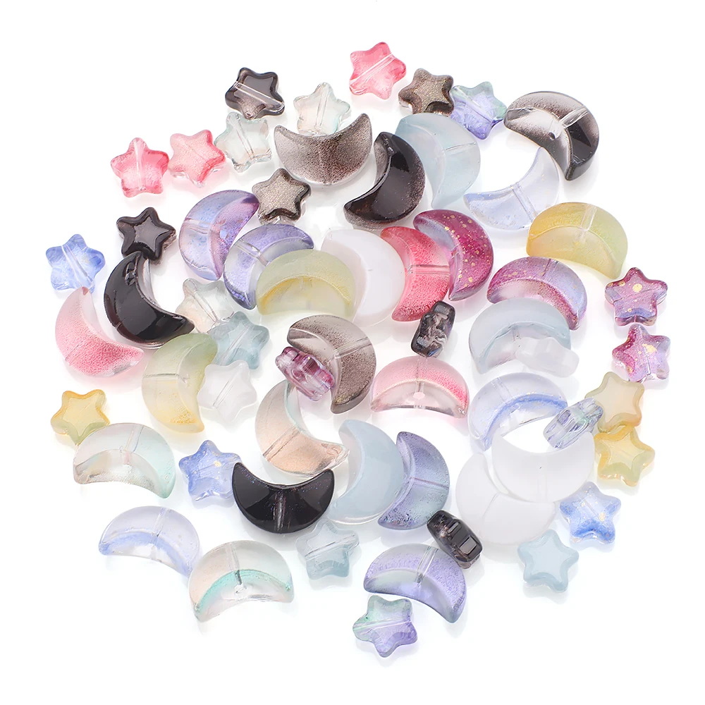 60Pcs Crystal Glass Mixed Loose Star Moon Pendants Beads Crafts for DIY Jewelry Making Handmade Earring Necklace Accessories