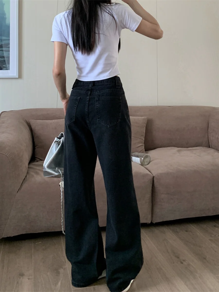 جينز للنساء بخصر عالٍ مقاس كبير وشكل متعرج كبير مريح أساسي بسيط للاستخدام اليومي متعدد الاستخدامات وعملي ثقيل كامل