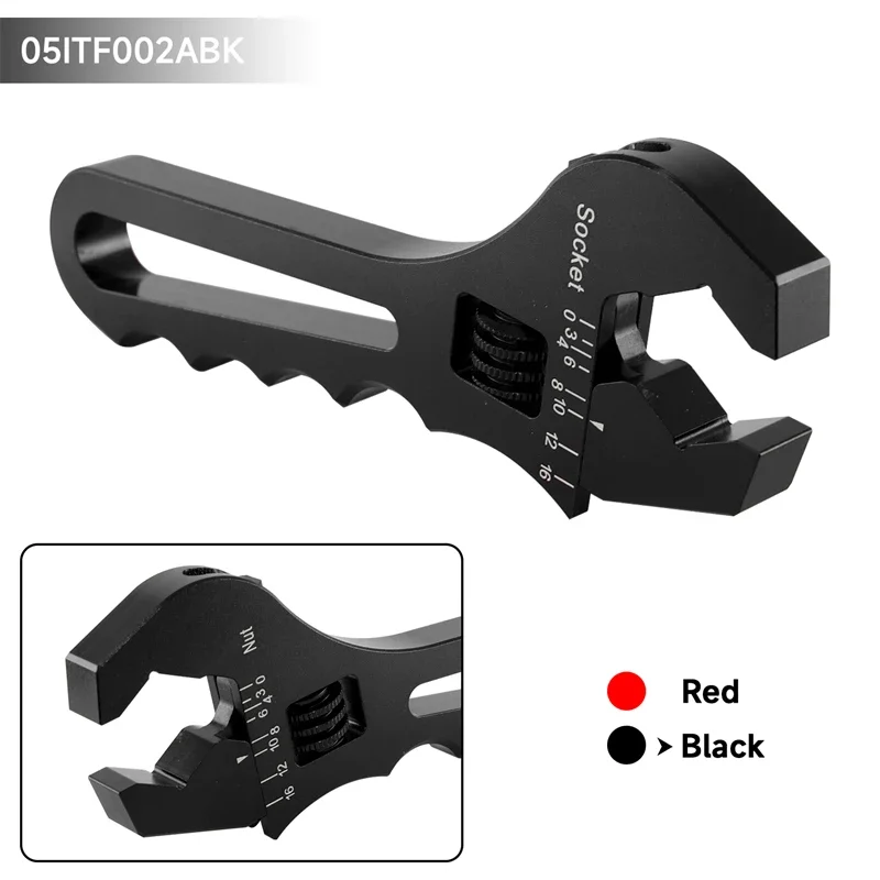 Universal AN3-AN16 Adjustable Aluminum Wrench Fitting Tool Spanner For Hose End Fitting  Black/Red