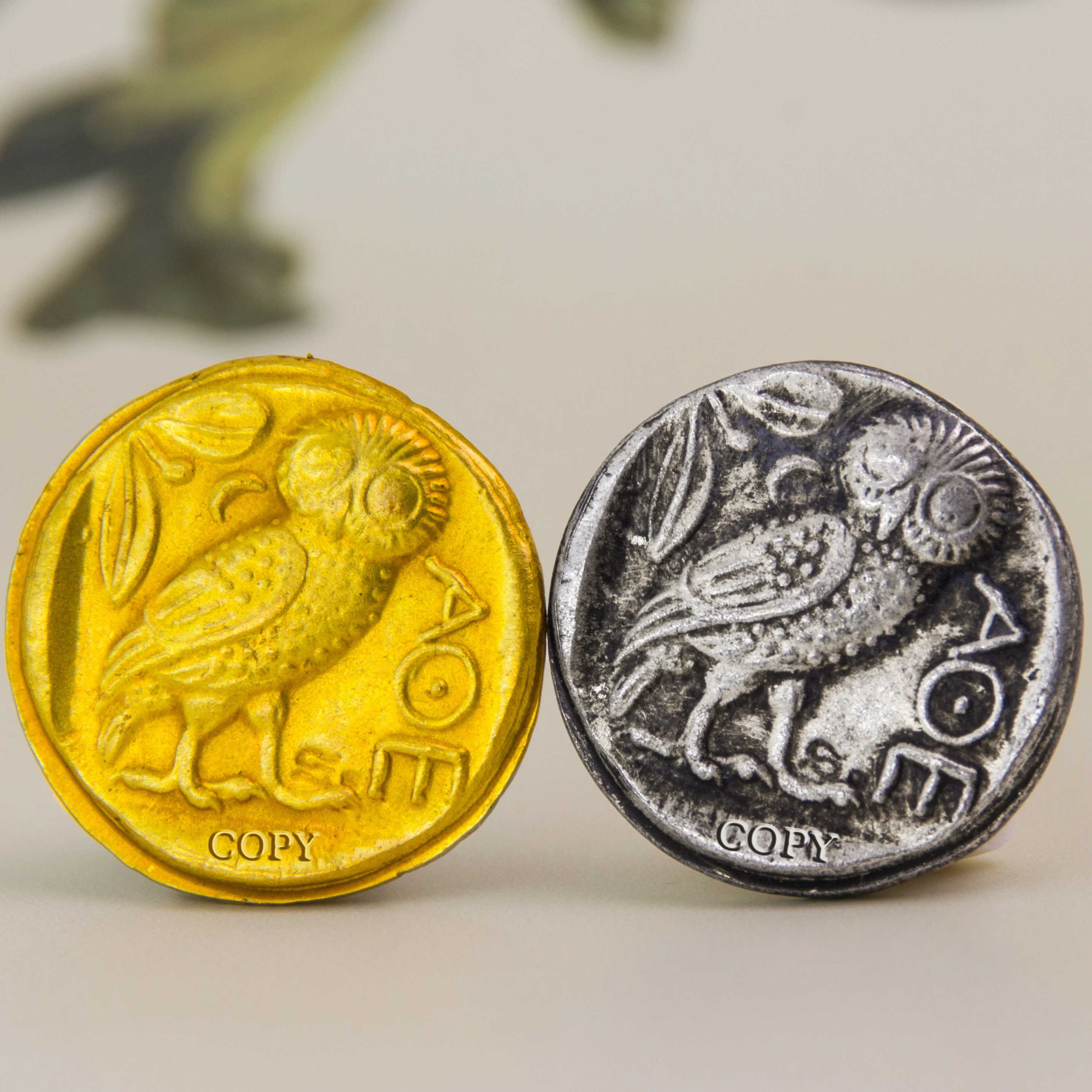 The Roman Athena Owl Archaize Currency Sun-God Punch Coin Metal Button Ring Necklace Accessories