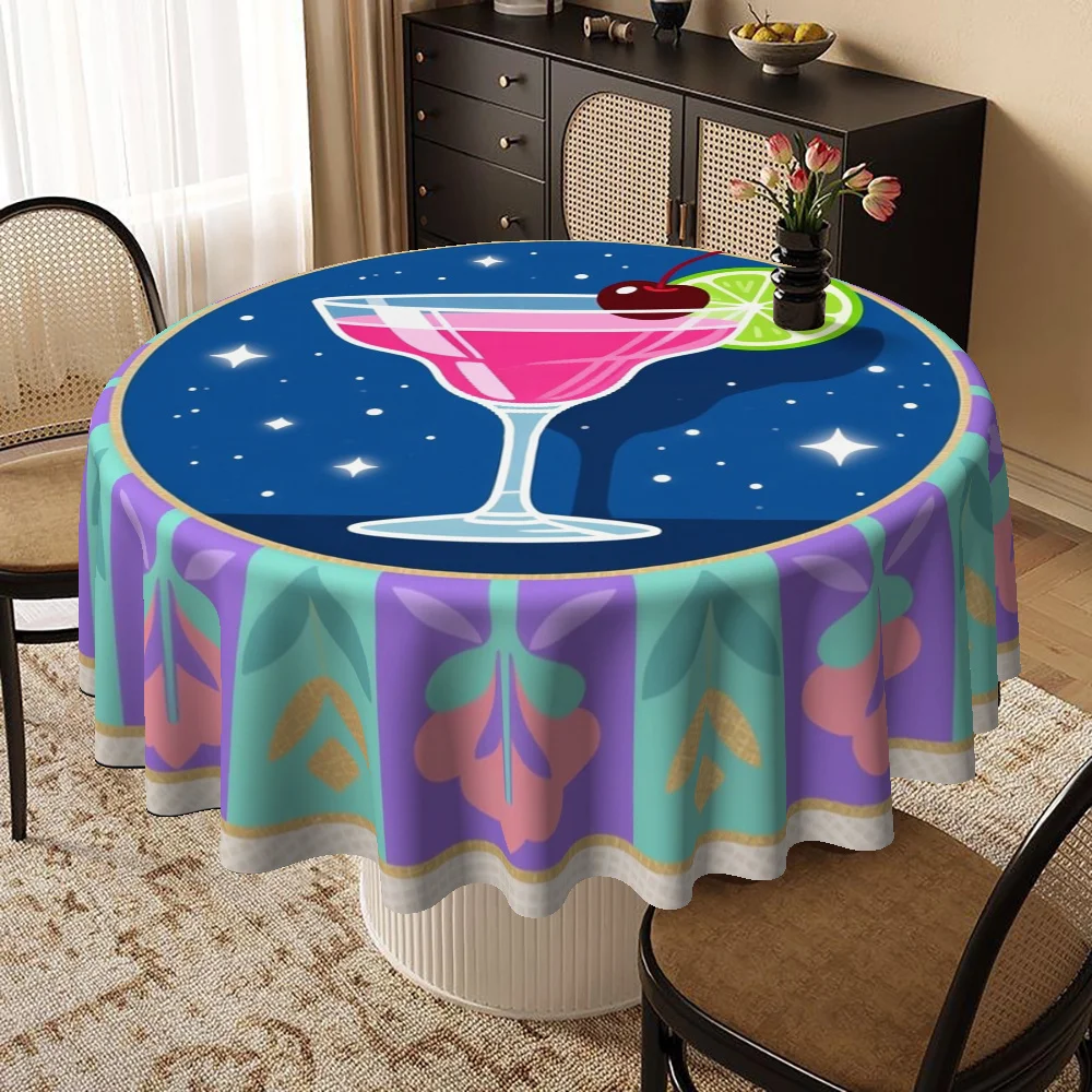 1 round summer-themed tablecloth, perfect for summer parties—Starry Night Cherry Lime Cocktail Print