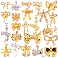 Trendy Bowknot Cubic Zirconia Charm Pendant,18K Gold Plated Necklace Bracelet DIY Handmade Jewelry Making Accessories Supply K61