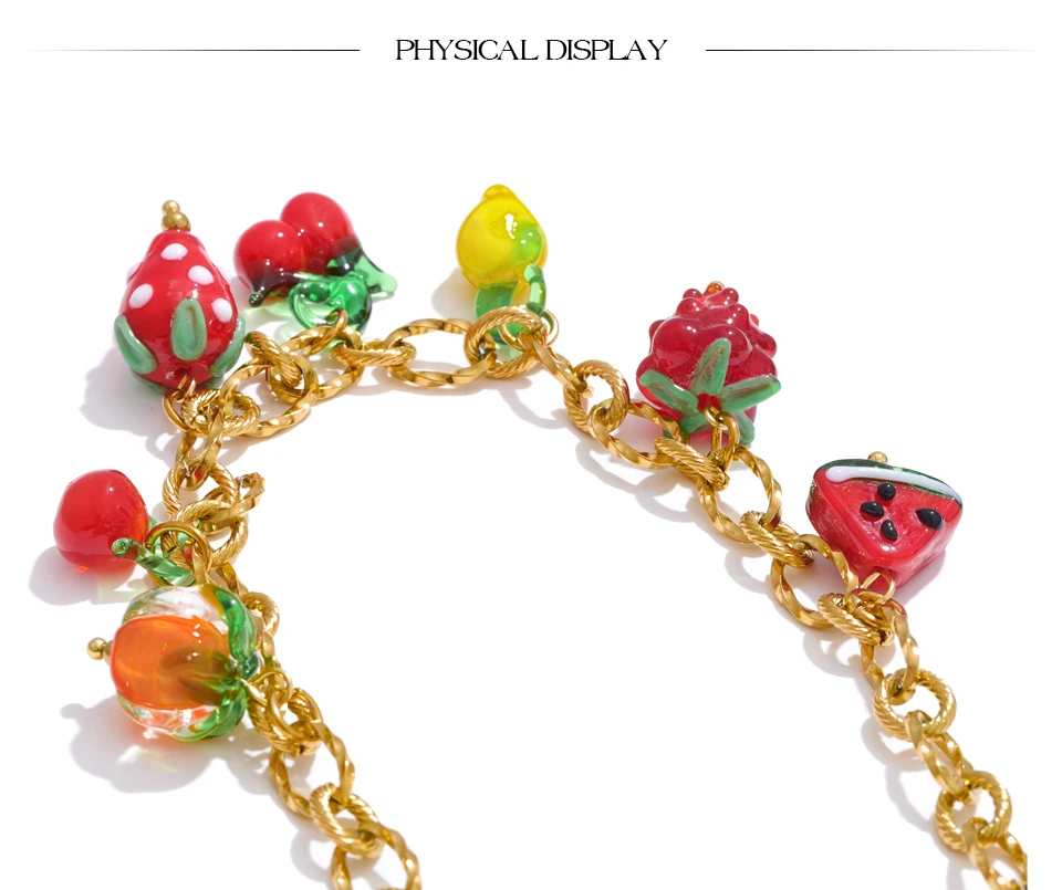 Yhpup Sweet Spring Summer Colored Glaze Fruit Charm Anhänger-Halskette, goldfarben, Edelstahl, trendiger Schmuck – Detail 10