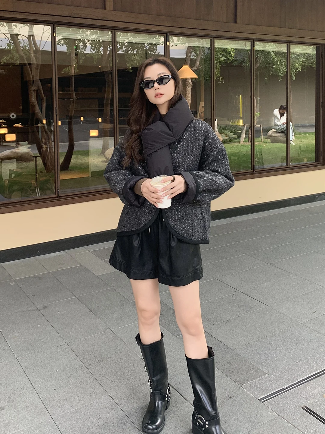 

Korean Sle Women's ort Thiened Woolen Scarf down Jaet Winter New Arrival Warm Fluffy Long Sve Commute Friendly