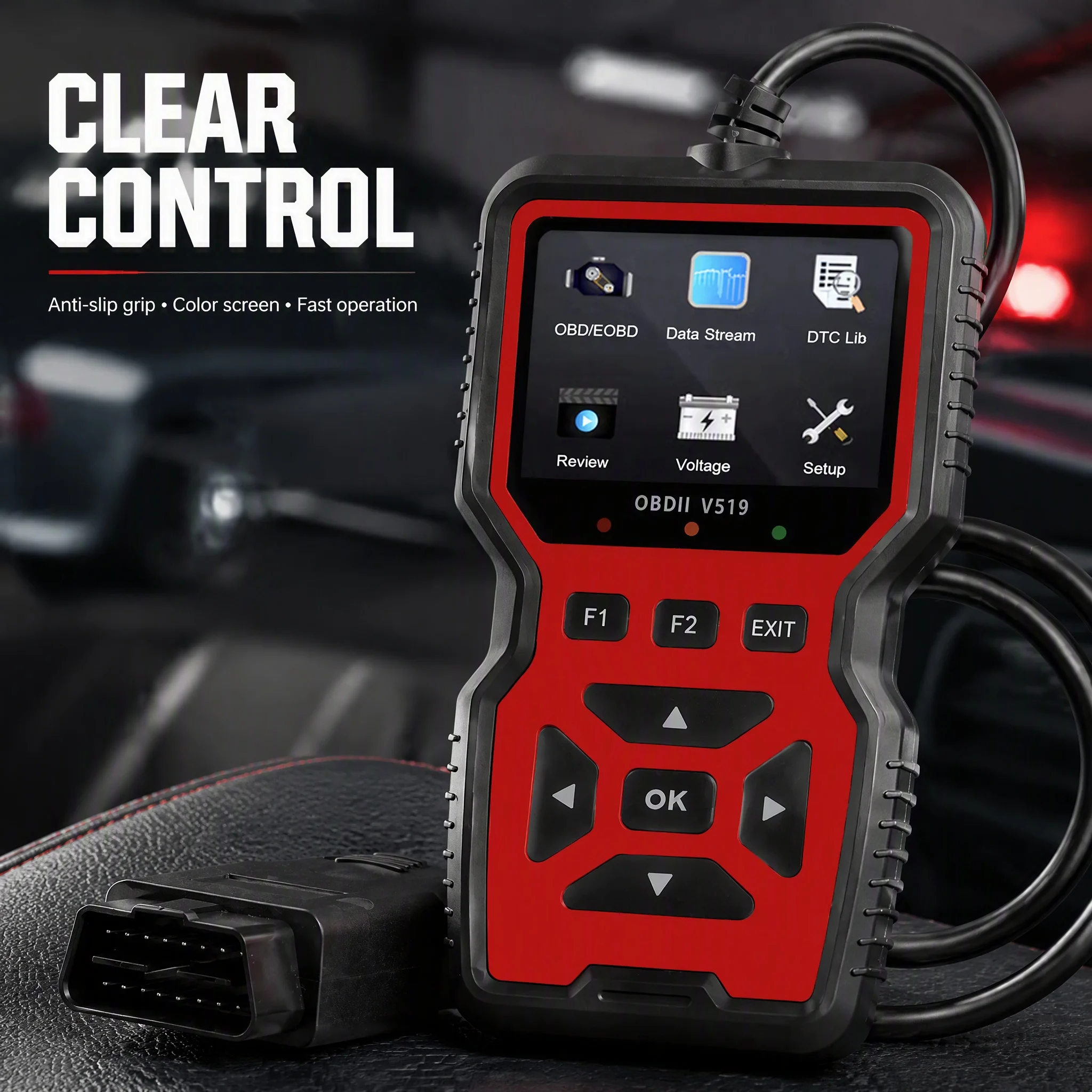 V519 OBDII Scanner - Diagnostic Tool with Full OBD II Functions, Real-Time Data Stream & Curve Display
