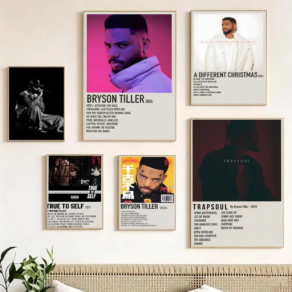 Singer Merch B-bryson tiller Poster Pegatina artistica HD autoadhesiva impermeable para salon dormitorio