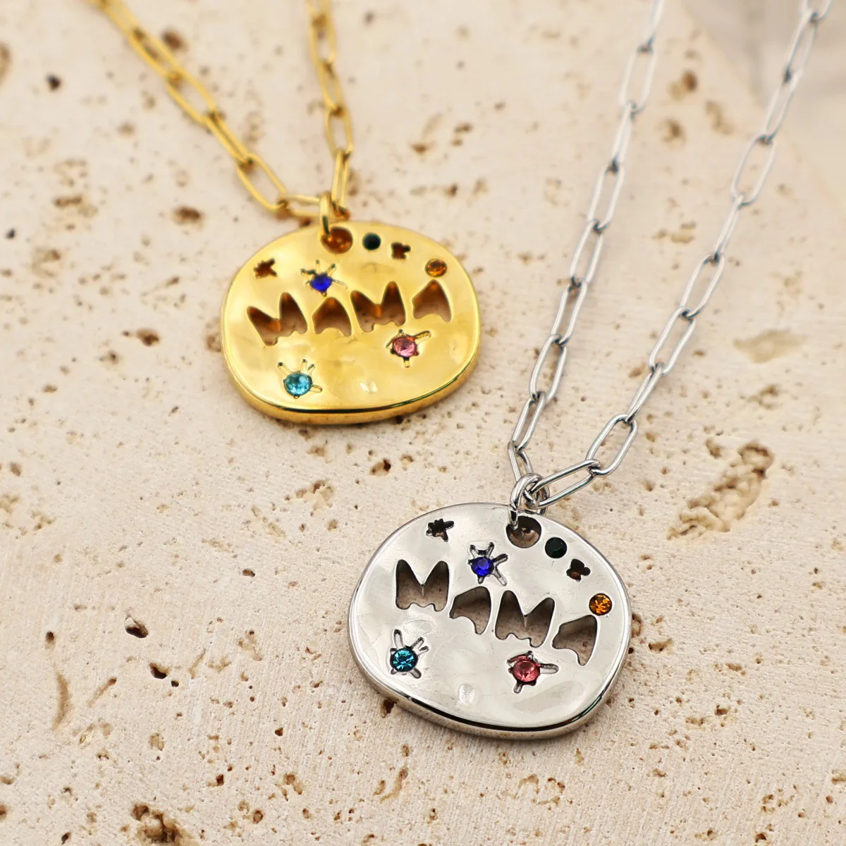 2026 Thanksgiving Mother's Day MAMA Necklace Gift Irregular Round Guardian Tarot Card Stainless Steel Gift