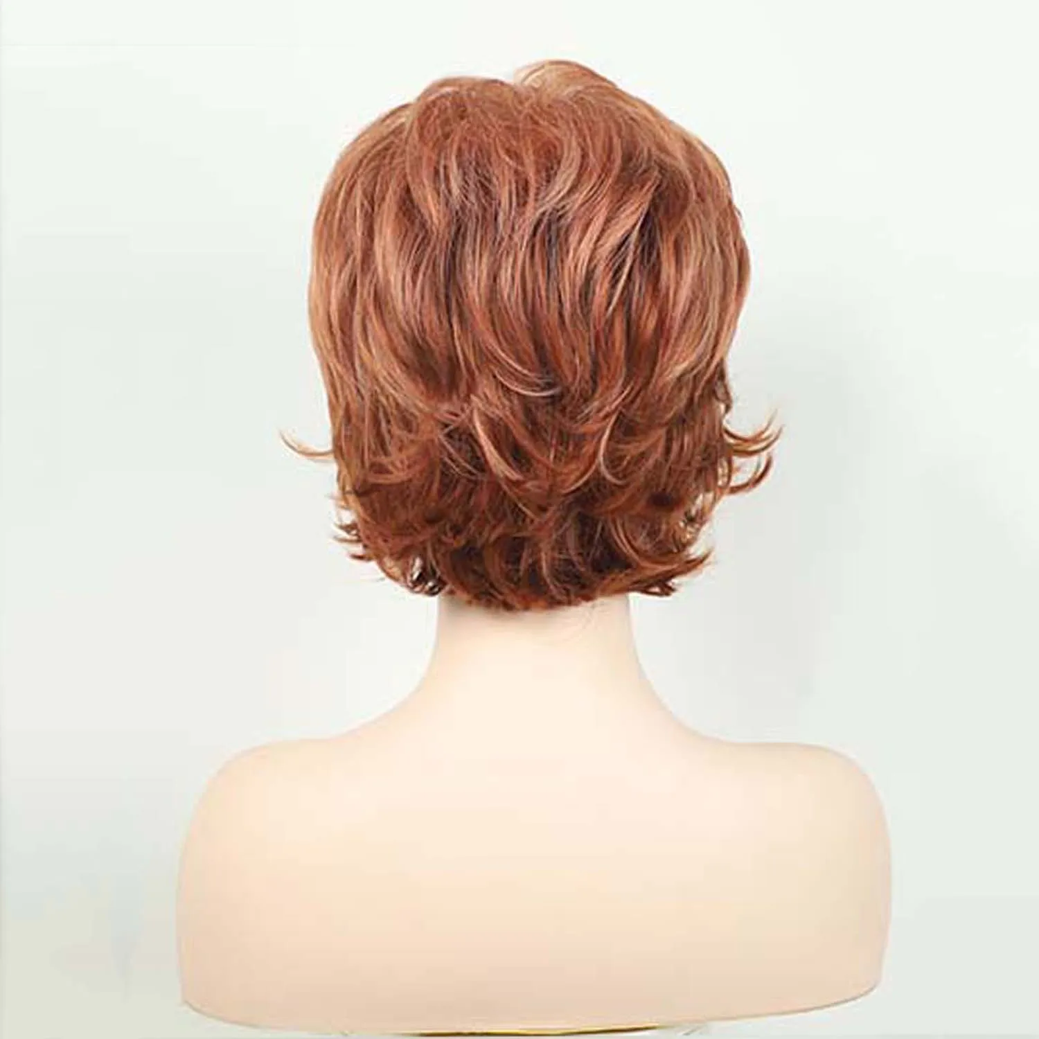 Synthetic Orange Brown Wigs for Women Realistic Short Pixie Cut Wig with Bangs Daily Ladies Fake Hair