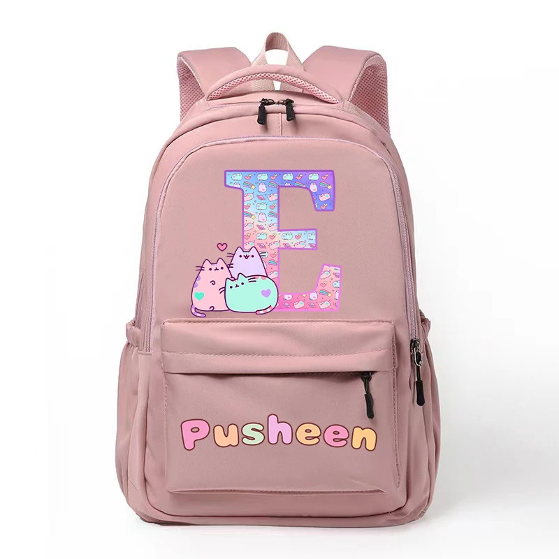 Pusheens Letter A-Z Backpack Girls New Anime Cat School Bags Kids Outdoor Sport Shoulders Bag Travel Cute Knapsack Children Gift