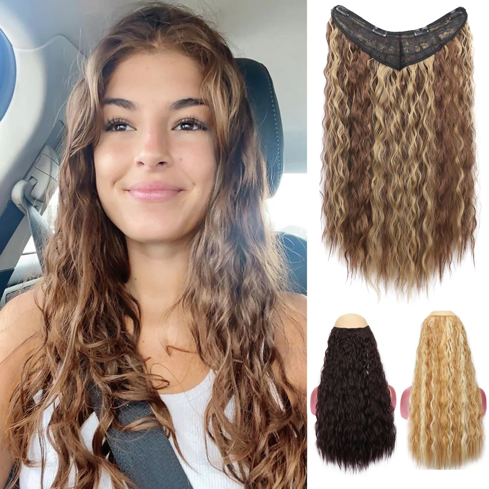 

Шиньон Zolin One Piece с 4 зажимами для наращивания волос, длинные волнистые синтетические волосы на всю голову для девочек, женская повседневная одежда