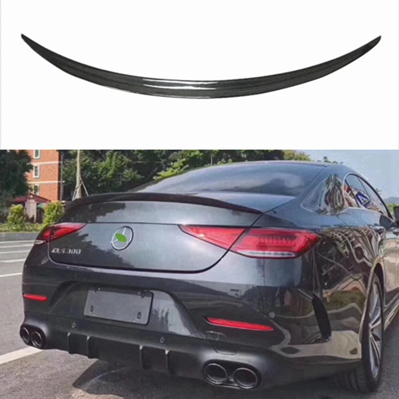 For Mercedes-Benz CLS W257 C63 Style Carbon Fiber Rear Spoiler Trunk Wing 2018-2023 FRP black Forged Carbon