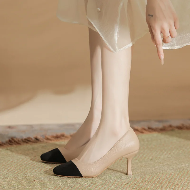 

Новинка 2025 года, удобная женская обувь на высоком каблуке с квадратным носком, на тонком каблуке, большой размер 41, 42, 43, маленький размер 31, 32, 33