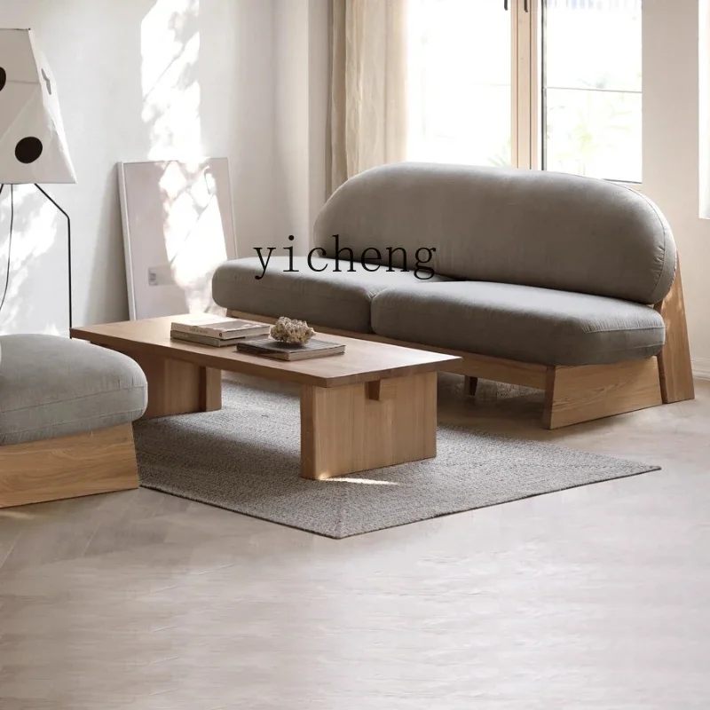 wabi-sandy wind solid wood sofa small apartment three-person rattan sofa log wind living room furniture