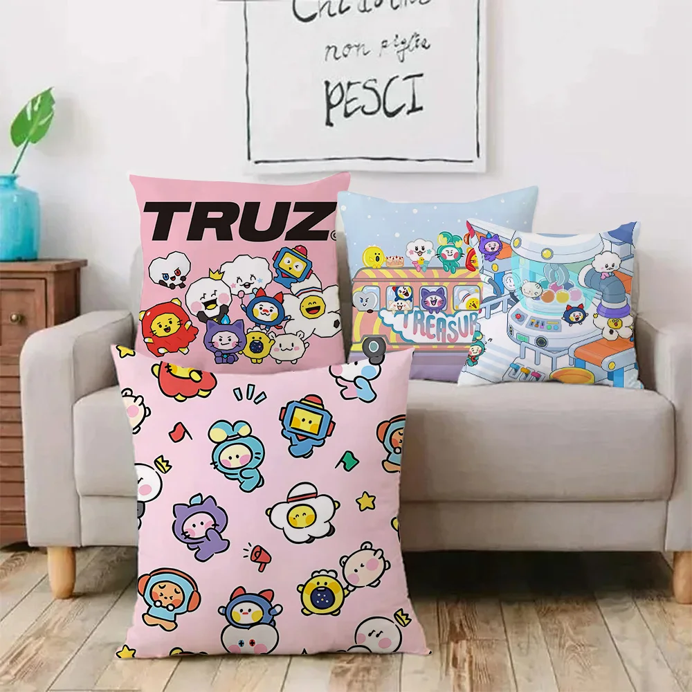 Hot K-pop T-TruzS Pillow Covers Cartoon Sofa Decorative Home Double-sided Printing Short Plush Cartoon T-TreasureS Cushion Cover