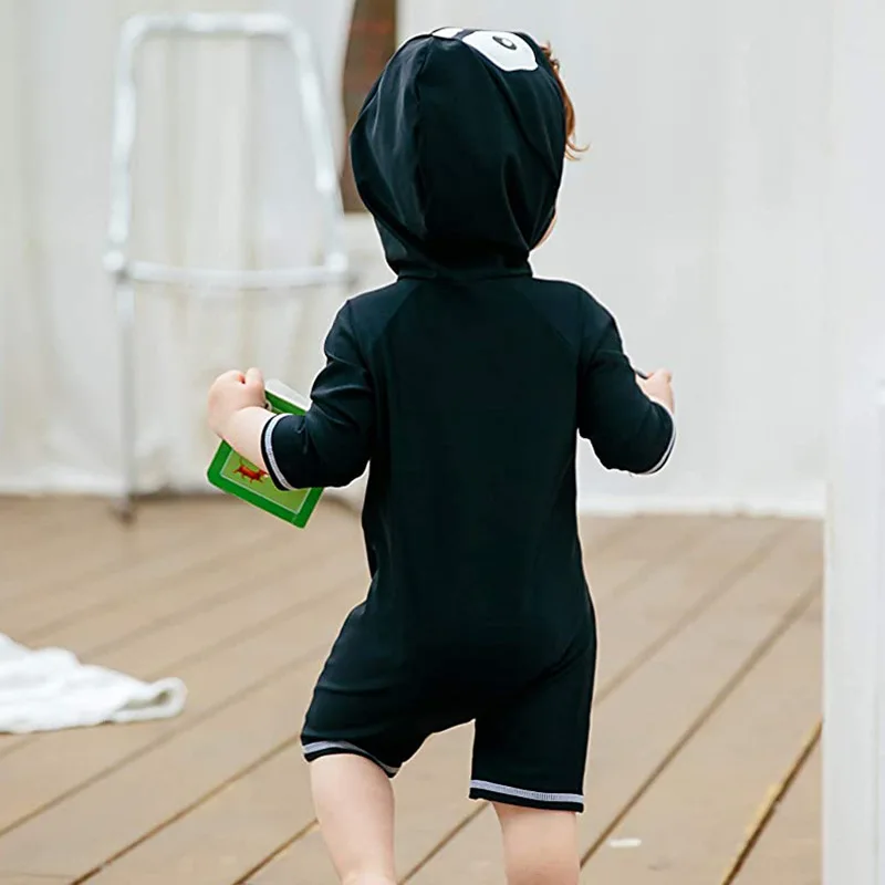 1-3Y Baby Boys One Piece Bathing Suit 4-7Y Child Kids Hoodie Swimwear Swimsuit Long Sleeve Sunscreen Penguin Style Beach Wear