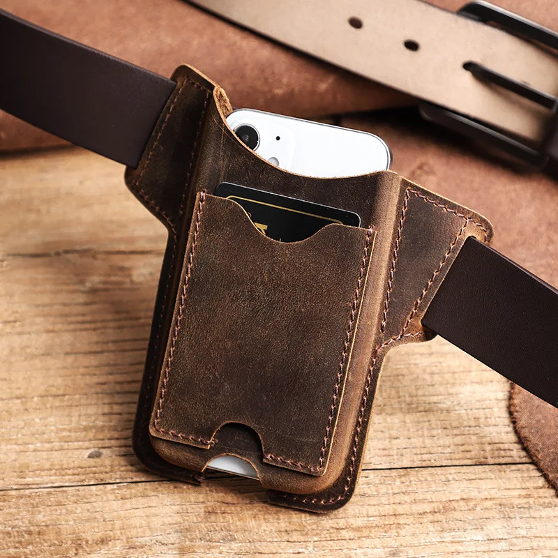 Leather Belt Cellphone Bag For Phone Waist Case Mobile Phone Pouch Case Holder Holster Men