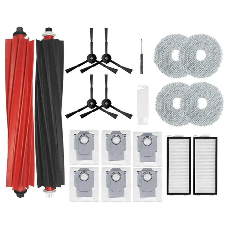 

Запасные части A98E для робота-пылесоса Roborock P10S Pro / V20: основная и боковые щетки, насадка для влажной уборки, фильтр, мешок для сбора пыли, комплект аксессуаров.