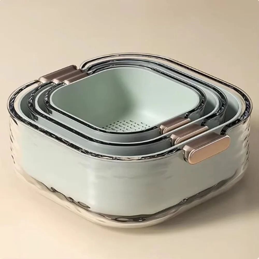 

6-Piece Set Multi-purpose Kitchen Basket 3 Size Thickened Plastic Plastic Colander Set with Handles Draining Design