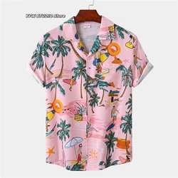 Men's Contrasting Color Shirt Christmas Santa Print Shirt Summer Mens Clothing Fashion Casual Beach Hawaiian Sport Sleeve Shirt