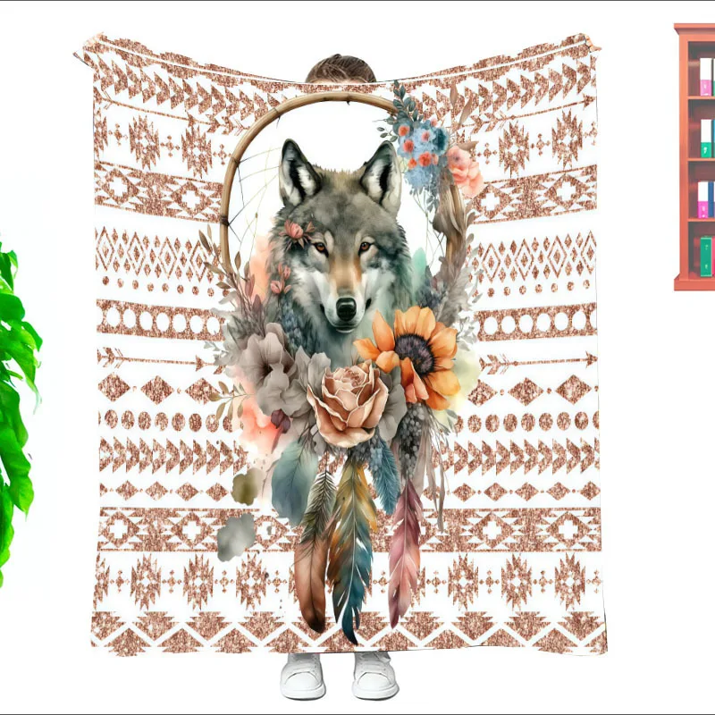 Wolf Lion Animal Print Flannel Blanket Comfortable Soft for Home Decoration Customizable Size Family Living Room Decor