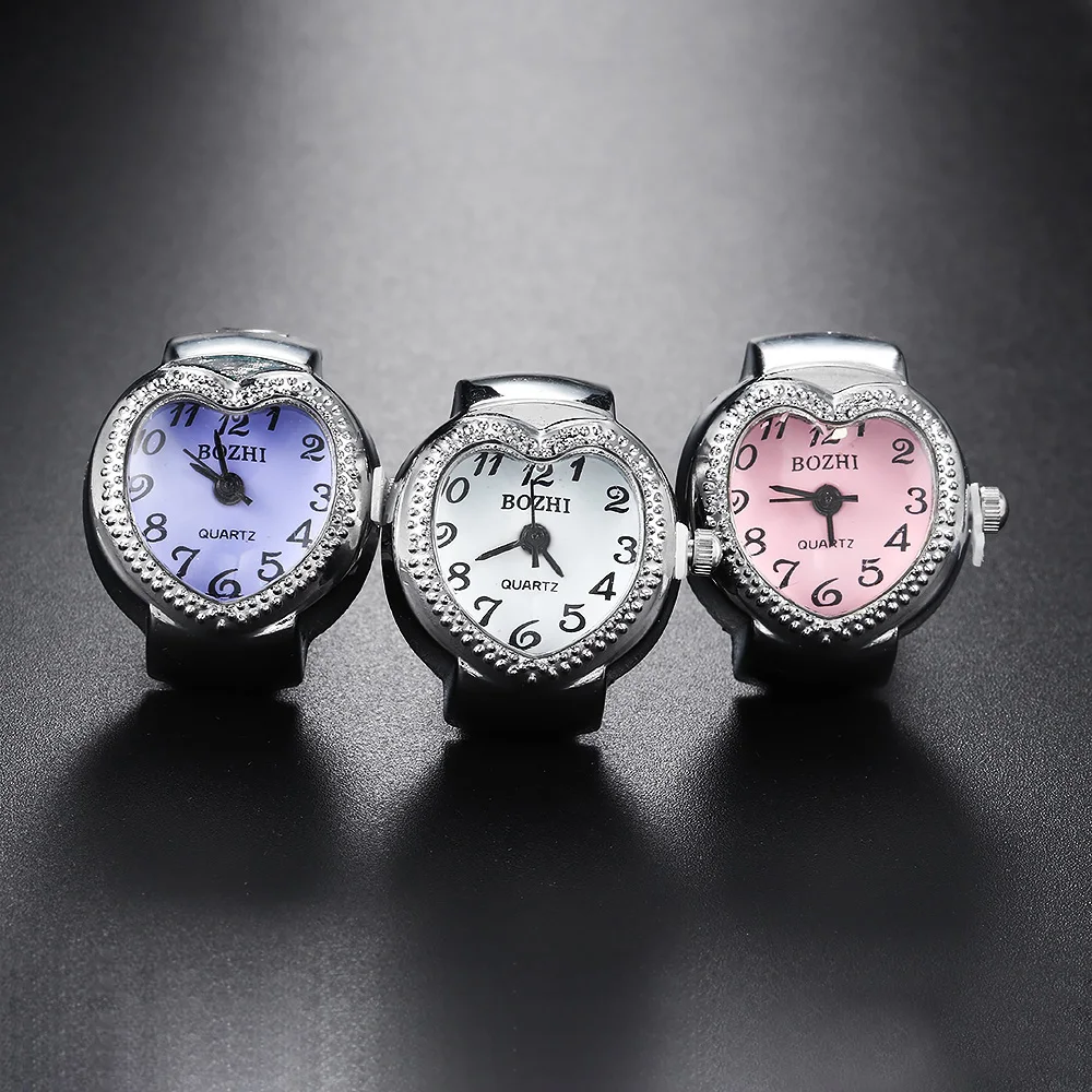 

Stainless Steel Mini Heart Colorful Finger Watch Italian Charm Link Ring Jewelry Clock Roman Quartz Watch Ring Women Men Gift