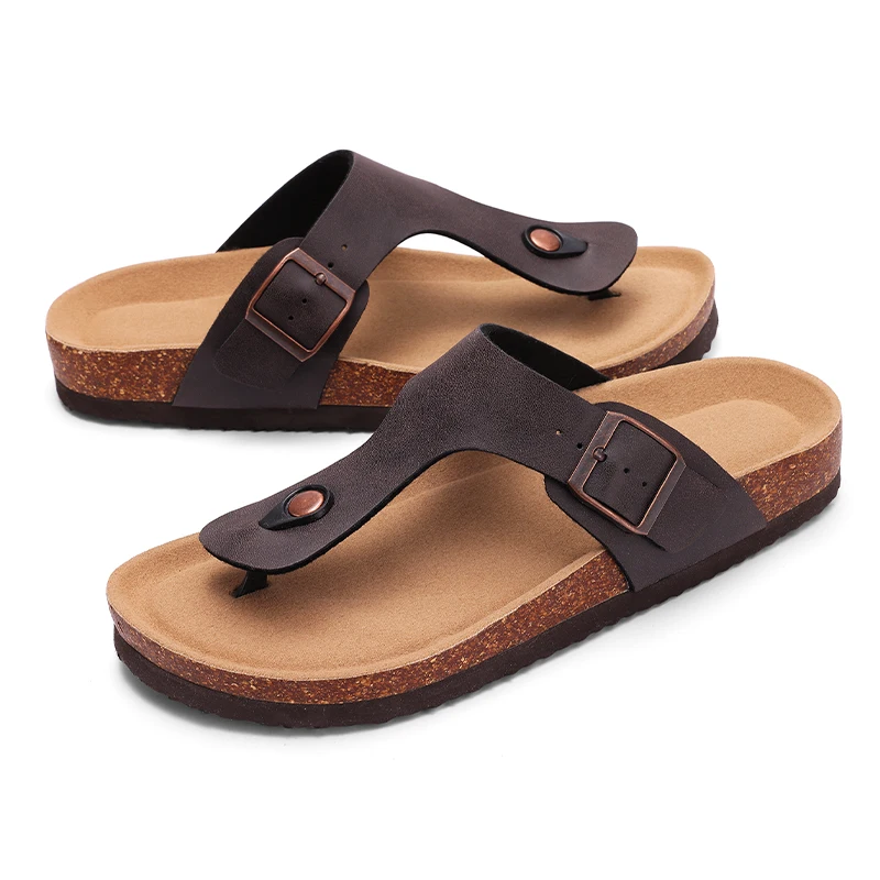 Smile Pop Men\'s Cork Footbed Slide Sandals Summer Antiskid Beach Sandals Classic Women Suede Mules With Adjustable Strap Buckle