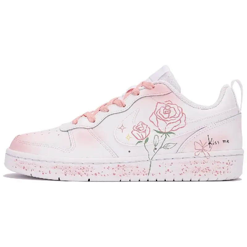 

[Custom The field rose is pinkish-white]Nike Court Borough 2 2GS Low Top Skateboard Shoes Women's Pink White