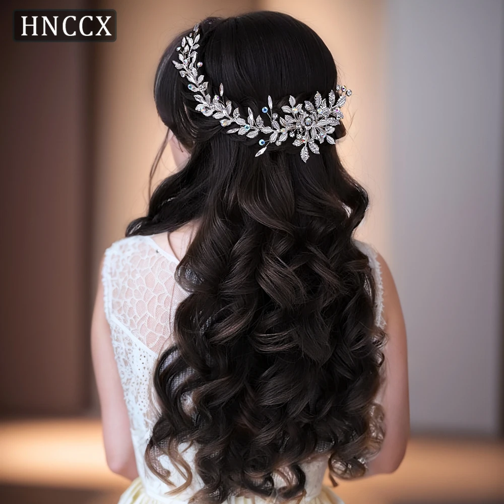 

HNCCX Trendy Alloy Leaf Colorful Color Crystal Bride Hair Accessories Wedding Hair Accessories for Women Clip Comb CP544