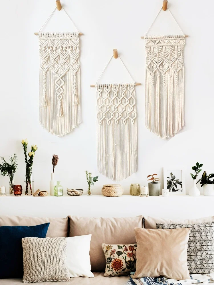 Home Decorative Tapestry Wall Hanging Bedside Sofa Box Finished Product Wooden Hook Cotton Long Rectangle Southeast Asian Style