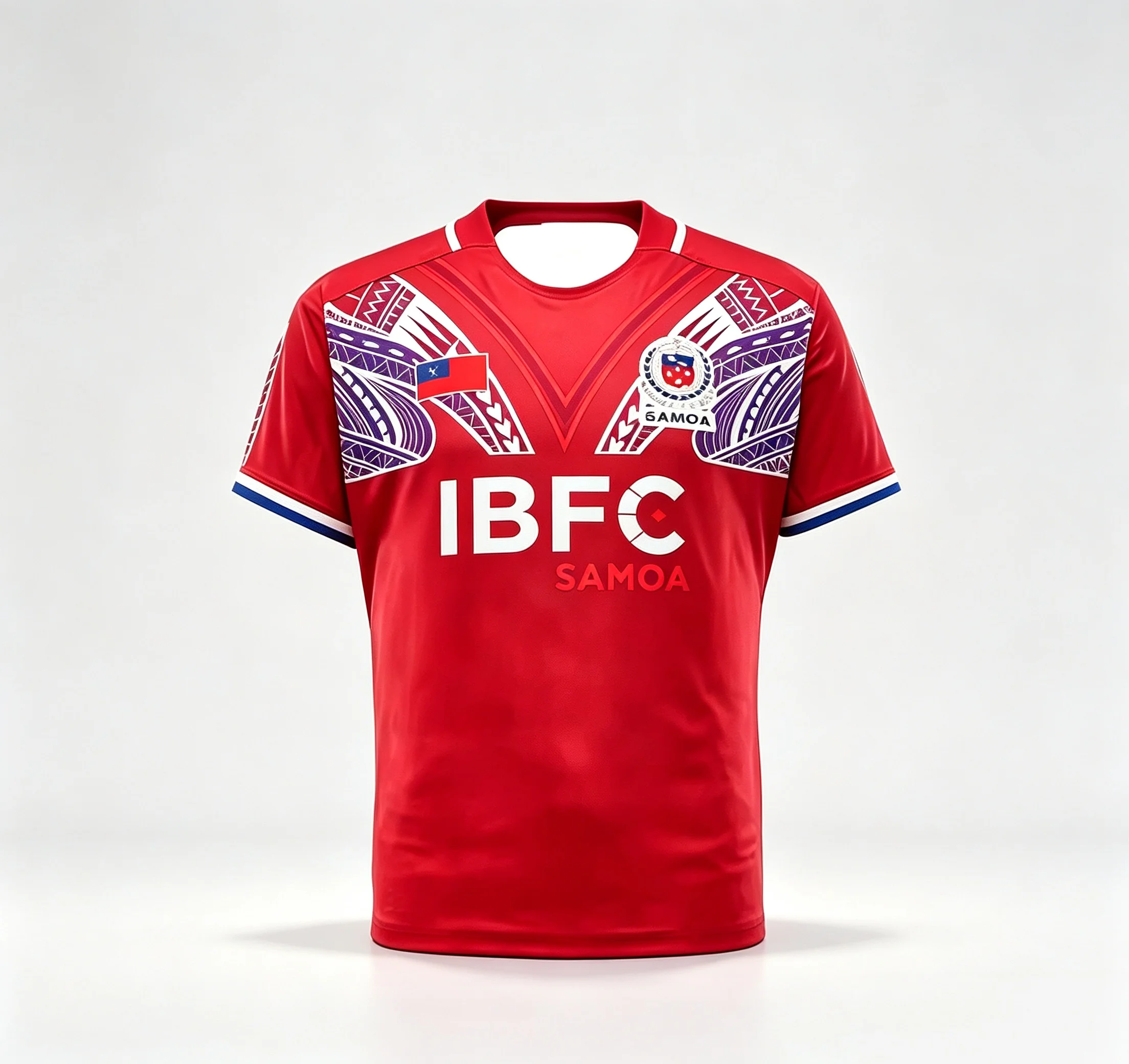 2026 IBFC Samoa Fußballtrikot Herren Kurzarm, Rotes Polynesisches Stammesmuster Schnelltrocknendes Fußballshirt Familien-Partnerlook – Detail 7