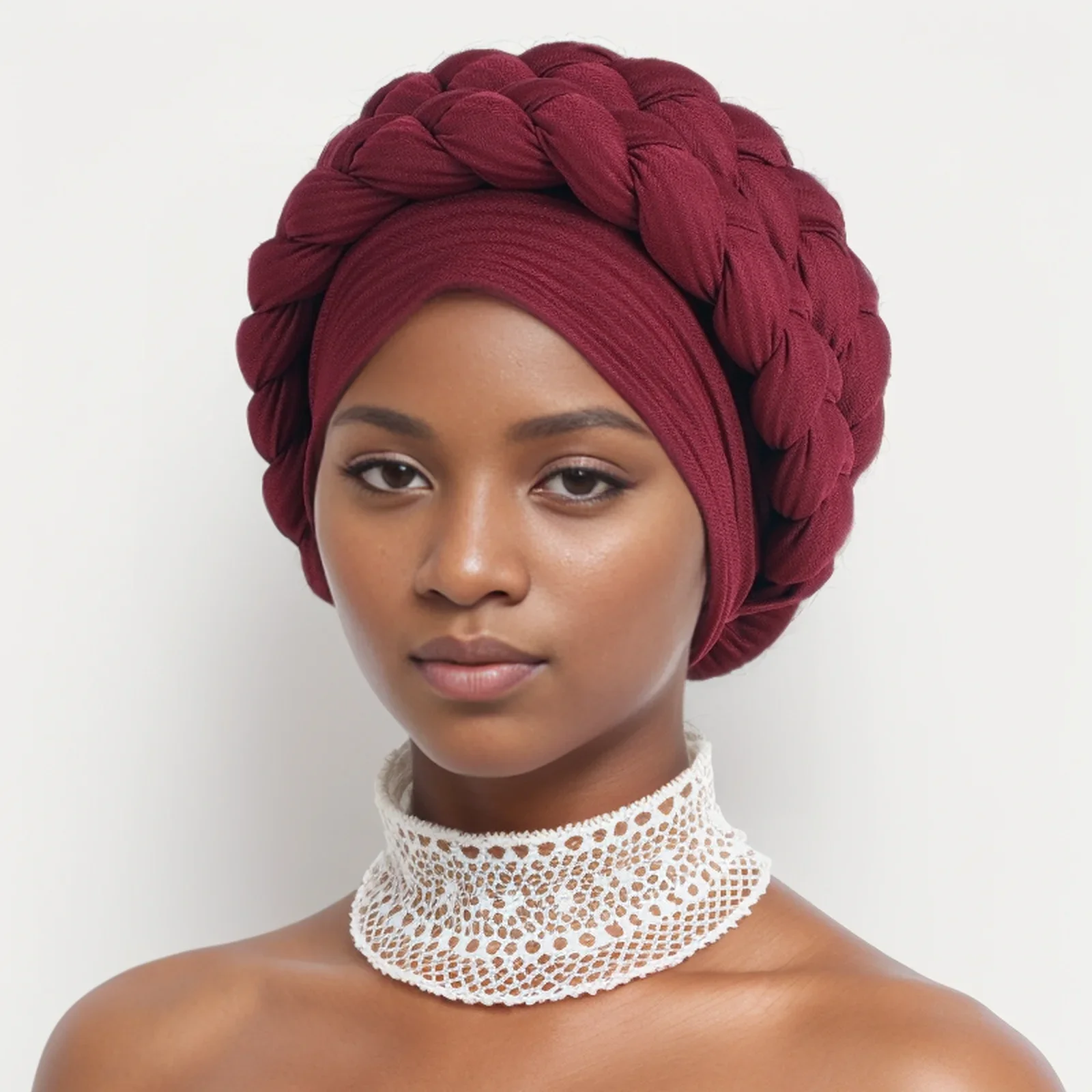 Double Braid Halo Turban Cap Women Already Made African Headwraps Nigeria Party Headpiece Headdress Hat Female Headscarf Bonnet